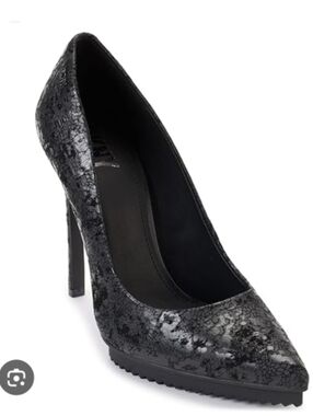 DKNY Leather Black Carisa Pump Pointed-Toe Stiletto Heels 8